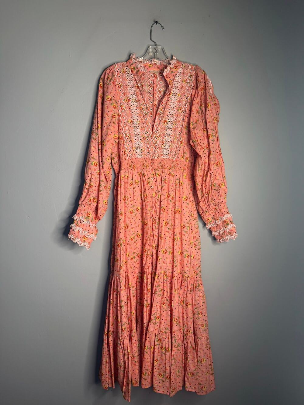 Timo Weiland Floral Print Ruffle Long Sleeve Maxi Dress Women Size Medium M